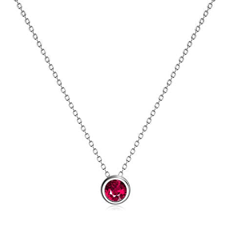 925 Sterling Silver Solitaire Cubic Zirconia Necklace for Women Teen Girls - color: July - Red