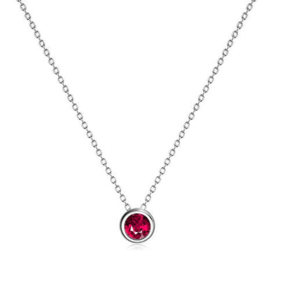 925 Sterling Silver Solitaire Cubic Zirconia Necklace for Women Teen Girls - color: July - Red