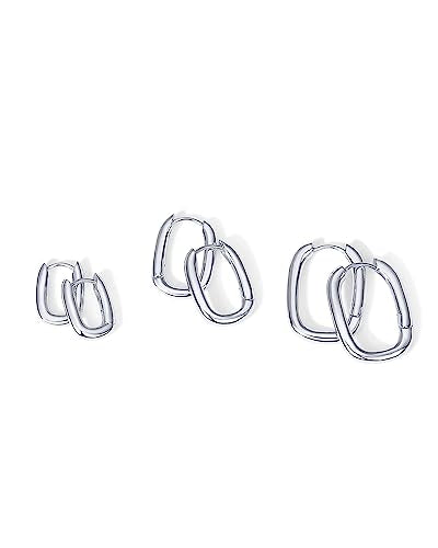 PAVOI 18K Gold Plated Small Hoop Earrings for Women, Earrings Piercing Pack | Hypoallergenic Earrings with 925 Sterling Silver Posts, Trendy Geometric Chunky Huggie Hoop Earrings - style: Rectangle