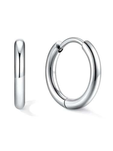 Small Hoop Earrings for Women 7-16mm Stainless Steel Huggie Earrings Lightweight - color: a. Silver A, size: Diameter 10mm