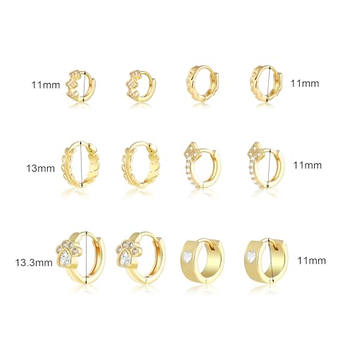 Wgoud Small Gold Hoop Earrings Set for Women, 6 Pairs 14K Gold Plated Hypoallergenic Lightweight Huggie Hoops Earrings, Trendy Cartilage Cubic Zirconia Earrings for Women Gifts. - color: D-Gold hoops