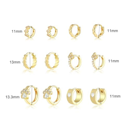 Wgoud Small Gold Hoop Earrings Set for Women, 6 Pairs 14K Gold Plated Hypoallergenic Lightweight Huggie Hoops Earrings, Trendy Cartilage Cubic Zirconia Earrings for Women Gifts. - color: D-Gold hoops