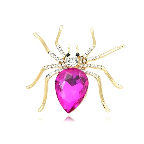 Halloween Spider Crystal Pins for Women Men Vintage Gold Plated Sapphire Blue Red Rhinestone Spider Lapel Pin Gothic Punk Style Reptile Animal Brooch Halloween Party Jewelry Gifts - color: pink