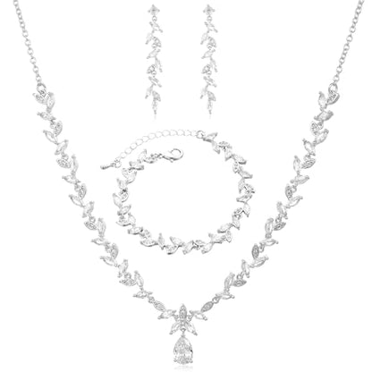 Cubic Zirconia Jewelry Sets for women Brides Bridesmaid Necklace Dangle Earrings Link Bracelet for Wedding Prom Costume Party Events - color: White-Platinum Plated