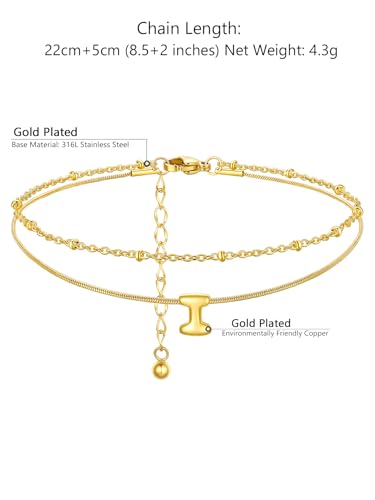 ChainsProMax Initial Ankle Bracelets for Women, Waterproof Anklets Bracelet Adjustable Summer Beach Women Foot Jewelry, Stainless Steel/Gold Plated-Send Gift Box/Letter A-Z - color: Gold Plated-I