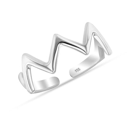 LeCalla 925 Sterling Silver Minimalist Toe Rings Set Simple Open Adjustable Toe-Rings for Women - color: 09. ZigZag HeartBeat (1 PCS)