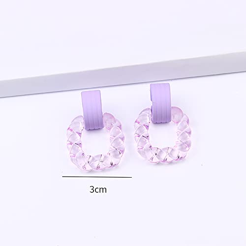 2 Pairs Transparent Acrylic Dangle Earrings Set,Geometric Square Drop Earrings Resin Twist Rectangle Plastic Earrings Jewelry for Women - color: Red Purple
