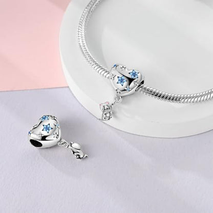 925 Sterling Silver Charms for Bracelets and Necklaces Lipstick and Perfume High Heels Dangle Pendants Heart Butterfly Bead Charms Halloween Christmas Gift for Womens - style: Heart Hot Air Balloon Cat Charm