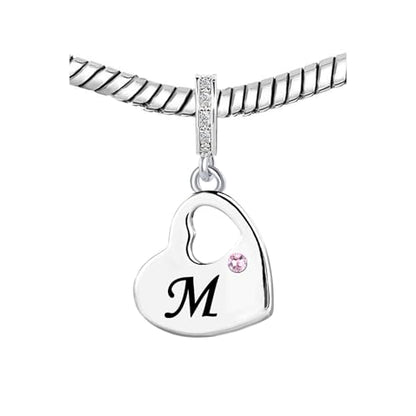 KunBead Initial A-Z Letter Pink Heart Alphabet Birthday Dangle Love Charms Compatible with Pandora Charm Bracelet for Auntie Friend Sister Mom Daughter Nana Granddaughter Wife - style: Letter M