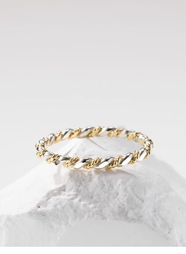 LUKRAY Braided Stacking Ring | Silver and Gold Statement Ring | S925 Sterling Silver and 14k Gold-Filled for Women | Simple and Elegant | Waterproof Everyday Wear | Stacking Ring