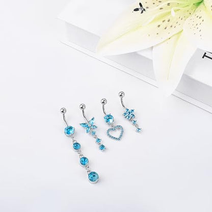 LEE&RO Belly Button Ring Dangle Stainless Steel Belly Rings 14G Belly Button Piercing Cute Navel Ring Belly Piercing Jewelry - style: Shiny-Blue