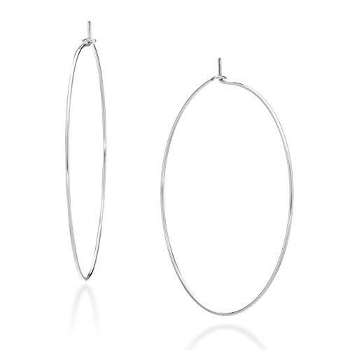 Miabella 925 Sterling Silver or 18K Gold Plated Super Thin Threader Wire Hoop Earrings for Women Made in Italy - color: sterling silver, 70mm - 2" 3/4 Inch