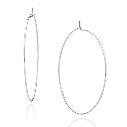 Miabella 925 Sterling Silver or 18K Gold Plated Super Thin Threader Wire Hoop Earrings for Women Made in Italy - color: sterling silver, 70mm - 2" 3/4 Inch