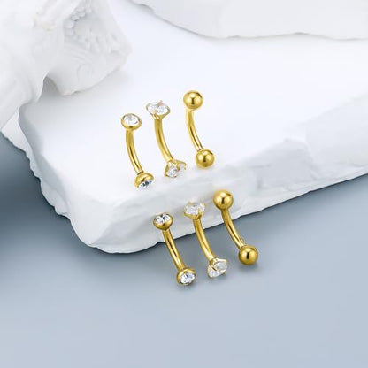 14G Small Belly Button Ring Piercing Jewelry 316L Stainless Surgical Steel Tiny Internally Threaded Navel Rings Belly Button Ring Piercing Jewelry for Women 14 Gauge Hypoallergenic - color: Gold-10MM Bar-Clear CZ