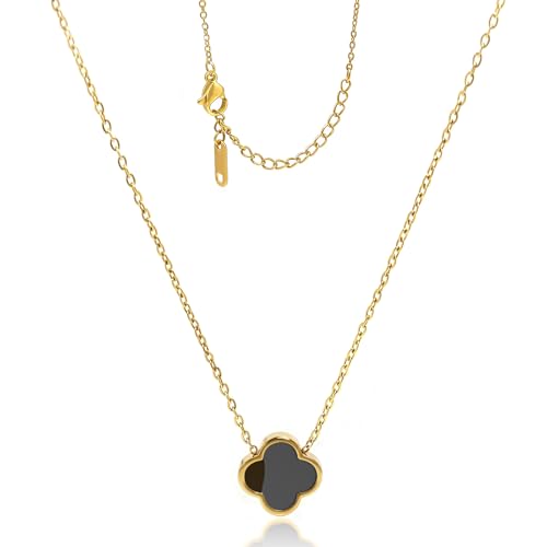 Four Leaf Clover Necklace 18K Gold Plated Necklaces for Women Lucky Flower Pendant Adjustable Link Chain Stainless Steel Dainty Trendy Simple Jewelry Gifts for Women - color: 1G-Black