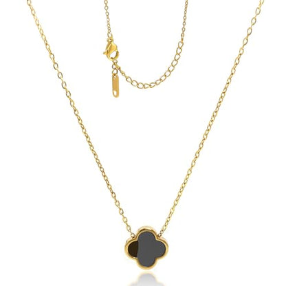 Four Leaf Clover Necklace 18K Gold Plated Necklaces for Women Lucky Flower Pendant Adjustable Link Chain Stainless Steel Dainty Trendy Simple Jewelry Gifts for Women - color: 1G-Black