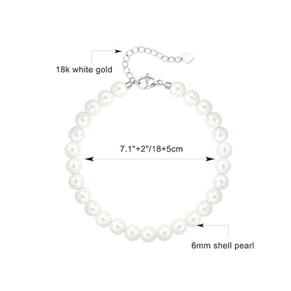 POTESSA Healing Stone Beaded Bracelets for Women Semi-Precious Gemstones Bracelets Pearl Beaded Bracelet Adjustable Strand Bracelets 6MM - color: Pearl