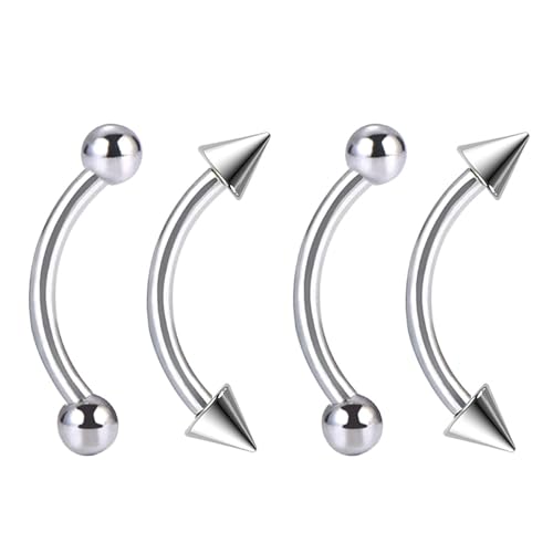 Bulk 20pc 16G Surgical Steel Curved Barbell 6mm-14mm Eyebrow Bar Ball Cone Ring Ear Piercing Jewelry Set - color: Shape: Ball & Cone, size: Bar Length: 6mm