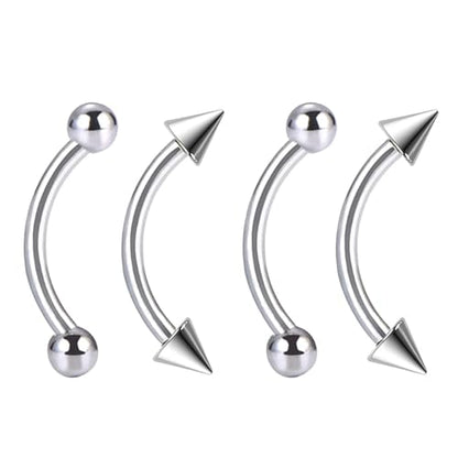 Bulk 20pc 16G Surgical Steel Curved Barbell 6mm-14mm Eyebrow Bar Ball Cone Ring Ear Piercing Jewelry Set - color: Shape: Ball & Cone, size: Bar Length: 12mm