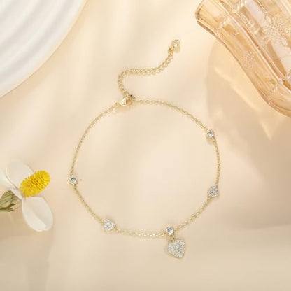 Anklets for Women Waterproof 14K Gold Plated Beach Ankle Bracelets | Dainty Summer Butterfly Clover Anklet Non Tarnish, Heart Bow Anklet, Layered Beach Jewelry, Accessories for Women Trendy - color: Gold 10