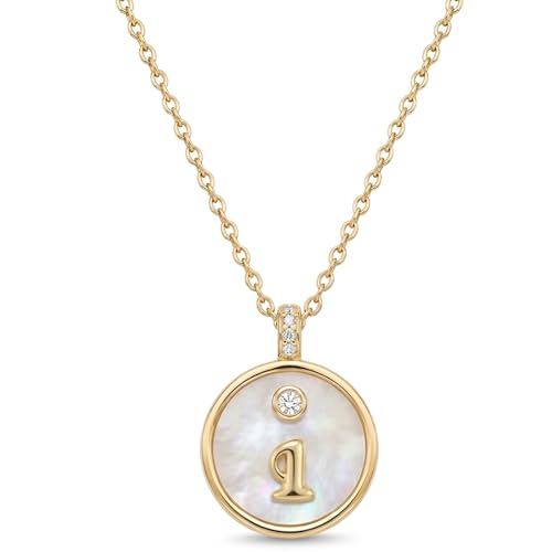 Initial Necklaces for Women Mother of Pearl Gold Letter Necklace Pendant - color: Letter I