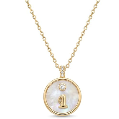 Initial Necklaces for Women Mother of Pearl Gold Letter Necklace Pendant - color: Letter I