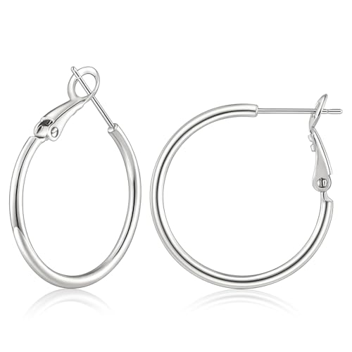 Gacimy Gold Hoop Earrings for Women 14K Gold Plated, 925 Sterling Silver Post Hypoallergenic Earrings Hoops for Women - color: Silver, size: 25mm