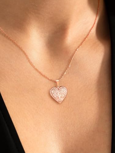 U7 Women Locket Necklace, Heart Photo Lockets Hold Picture, Gift Box Packed | Gold/Silver/Rose Locket Charm, Custom Picture and Engravement Heart Pendant, 20" Chain, Personalized Gift for Mom Wife Friend - color: 04# Rose Gold(Tree of Life)