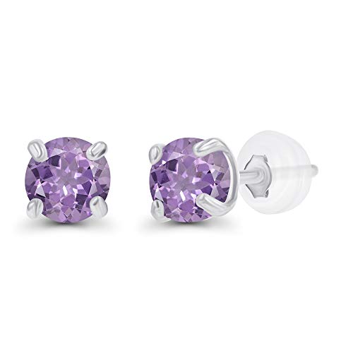 Solid 14K Gold 3mm Round Prong Set Hypoallergenic Genuine Petite Birthstone Stud Earrings - color: Rose De France