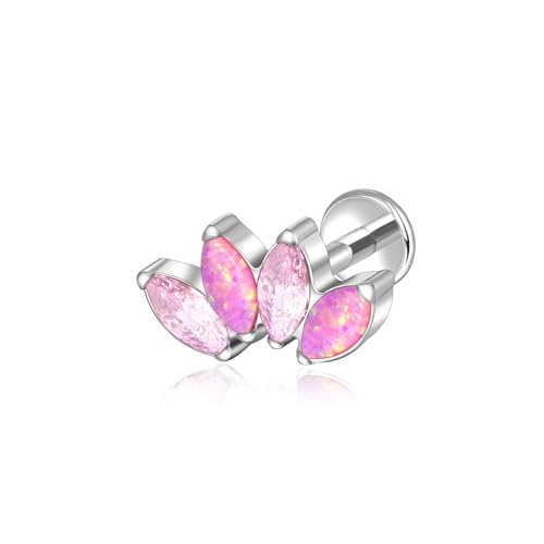 Lantine G23 Titanium Helix Piercing Jewelry Opal 16g Flat Back Stud Earrings Climber Labret Cartilage Tragus Daith Piercing Jewelry - color: Pink Opal+Cz, size: 16g 6mm