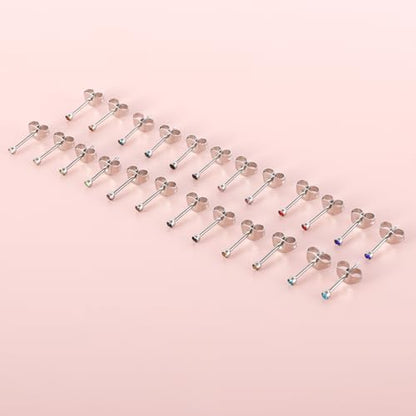 12 Pairs Ear Piercing Stud Earrings for Ear Piercing Guns, Surgical Stainless Steel Multicolor Round Heart Star Cubic Zirconia Birthstone Stud Earrings Set - style: Silver round 2mm