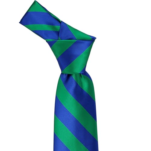 tiemart Men's Striped Tie Standard Length - color: Kelly Green and Royal Blue