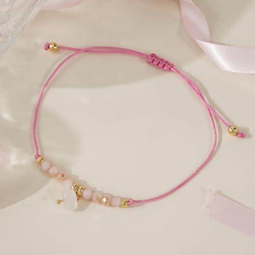 Boho Glass Seed Beaded Bracelets For Women, Handmade Romantic Gold Plated charm String Braided Rope Adjustable Jewelry, Summer Beach Daily Party Friendship Gift - color: Rose Quartz