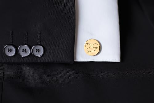 Custom engraved cufflinks for men, personalized wedding gift for groom, father of the bride & groom dad, best men, customized gold & silver cufflinks with dates, quotes or couples initials from bride - style: Infinity symbol & Last Name