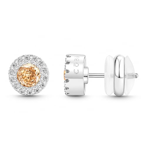 CoBi Halo Stud Earrings for Women, Cubic Zirconia Earrings, Birthstone Heart Earrings Simulated Diamond Valentine's Day - color: Topaz