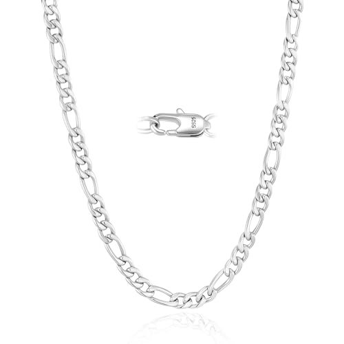 3/5mm 14k Gold Plated Chain for Men and Women or 925 Sterling Silver Necklace chain, Cuban Link & Figaro Chains, Accessories Jewelry Gift for Men Boyfriend 18-24Inch - color: 5mm_Silver_Figaro Chain, size: 20inch(51cm)