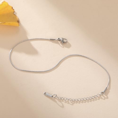 Amaxer Adjustable Stainless Steel Snake Chain Ankle Bracelet 0.04in Width Foot Chain for Women Beach Holiday Summer Vacation Jewelry - color: silver