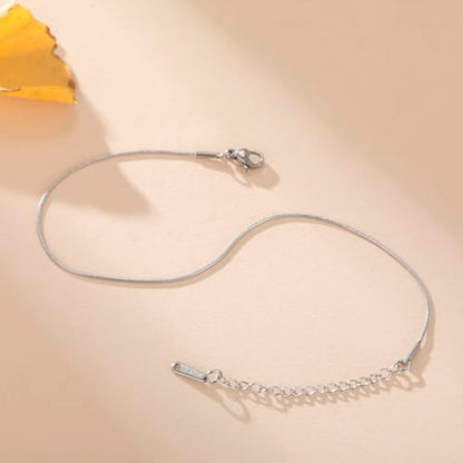 Amaxer Adjustable Stainless Steel Snake Chain Ankle Bracelet 0.04in Width Foot Chain for Women Beach Holiday Summer Vacation Jewelry - color: silver
