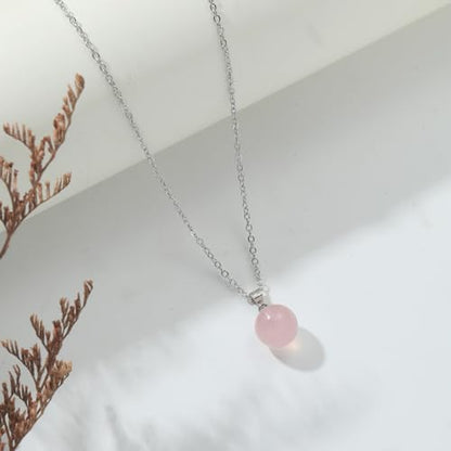 Natural Jade Necklace for Women Sterling Silver Adjustable Handmade Green Jade Pendant Necklaces Healing Crystal Necklace Good Luck Gift for Her - style: Rose Quartz Necklace