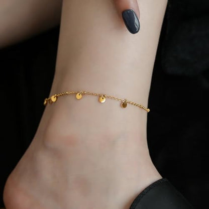 Dainty Gold Anklets for Women Stainless Steel Simple Ankle Bracelets Summer Beach Foot Chain Jewelry Gift - color: Disc Charm