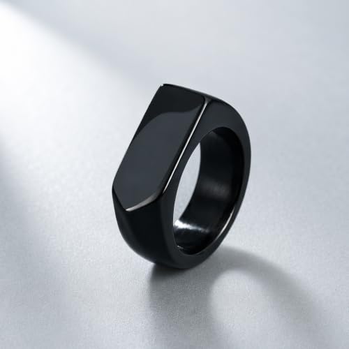 MYNENEY Stainless Steel Square Shape Signet for Men Statement Ring - color: Arrow Black
