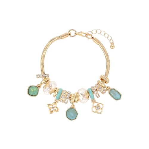 Charm Bracelet Gold Bracelets for Women Gifts | LOVE Heart Hollow Flower Bow Pink Green Square Gemstone Beaded Charm Bracelet Cute Adjustable Bracelet Jewelry - style: Green Square Gemstone