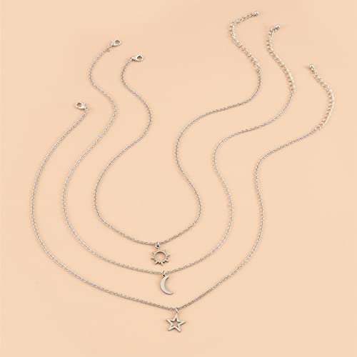 COLORFUL BLING Stainless Steel Sun and Moon Star Necklace 3 Best Friend Friendship Sister Set for Women Mom Daughter BFF Jewelry Gifts - color: yellow big