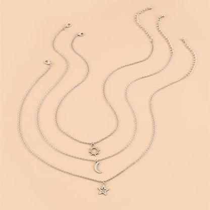 COLORFUL BLING Stainless Steel Sun and Moon Star Necklace 3 Best Friend Friendship Sister Set for Women Mom Daughter BFF Jewelry Gifts - color: yellow big