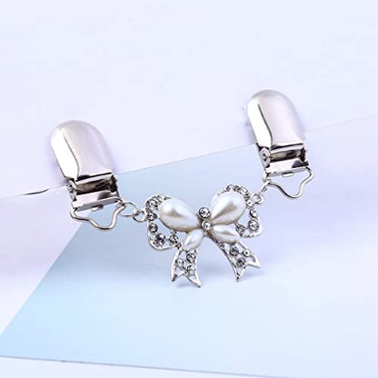 Vintage Sweater Shawl Clips Buckle: 2pcs Retro Bows Cardigan Collar Dresses Clips Antique Shirt Brooch Clasps for Girl Women