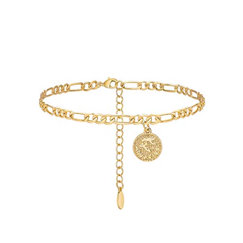 Anklets for Women Dainty Zodiac Constellation Anklet Zodiac Sign Disc Ankle Bracelet 14k Gold-Plated Anklets for Women - color: Aquarius (Jan.20—Feb.18)
