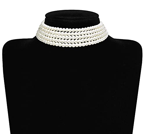 BABEYOND Round Imitation Pearl Choker Necklace Multi Strands Choker 20s Flapper Necklace Accessories for Gatsby Themed Party - style: 5-layer