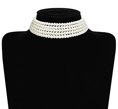 BABEYOND Round Imitation Pearl Choker Necklace Multi Strands Choker 20s Flapper Necklace Accessories for Gatsby Themed Party - style: 5-layer