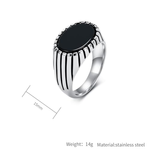 Oval Zircon Men's Grooved Signet | Retro Chunky Stainless Steel Geometric Band, Cool Industrial Statement Jewelry for Him, Biker Fashion Accessory - color: Oval Silver