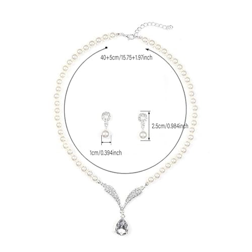CSIYANJRY99 Pearl Necklace and Earring Set Faux Pearl Jewelry Sets for Women Imitation Beaded Pearl Necklace Bracelet Stud Earrings for Women - color: White Pearl Jewelry Set